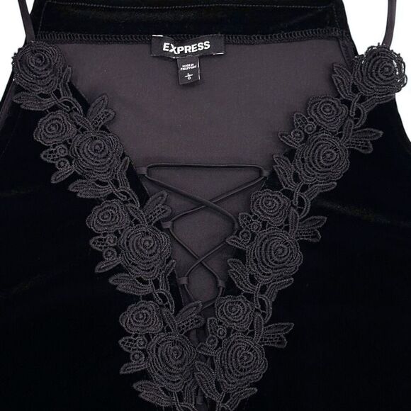 Express Black Velvet Stretchy Lace Up Bodysuit Sz Large Dark Romance Whimsigoth - Picture 7 of 8